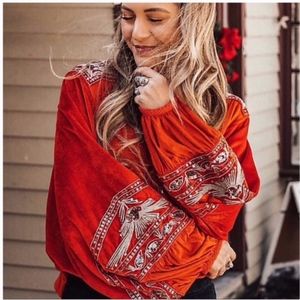Free People Red Embroidered Top